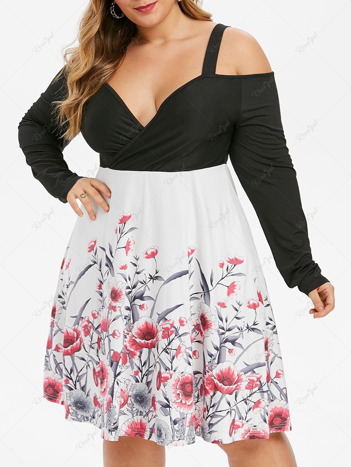 Shops Plus Size Floral Cold Shoulder Surplice Dress  
