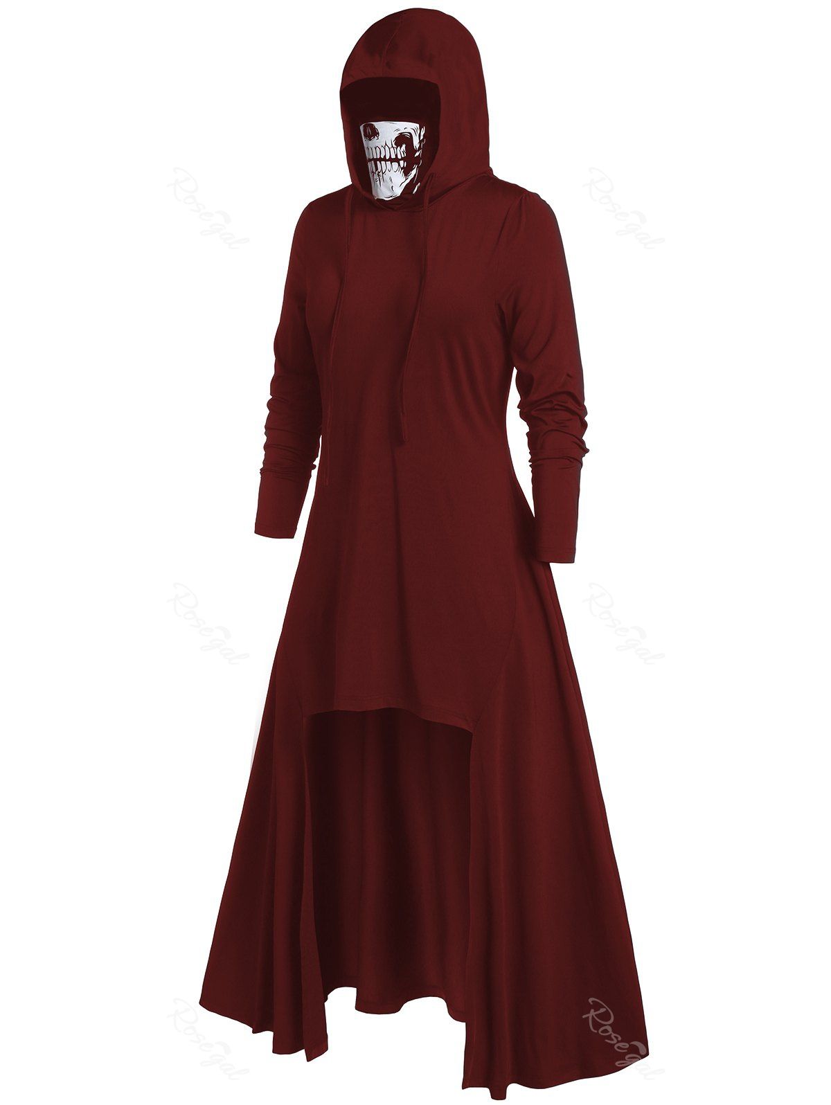 

Plus Size Tunic Printed Hooded T Shirt, Red wine