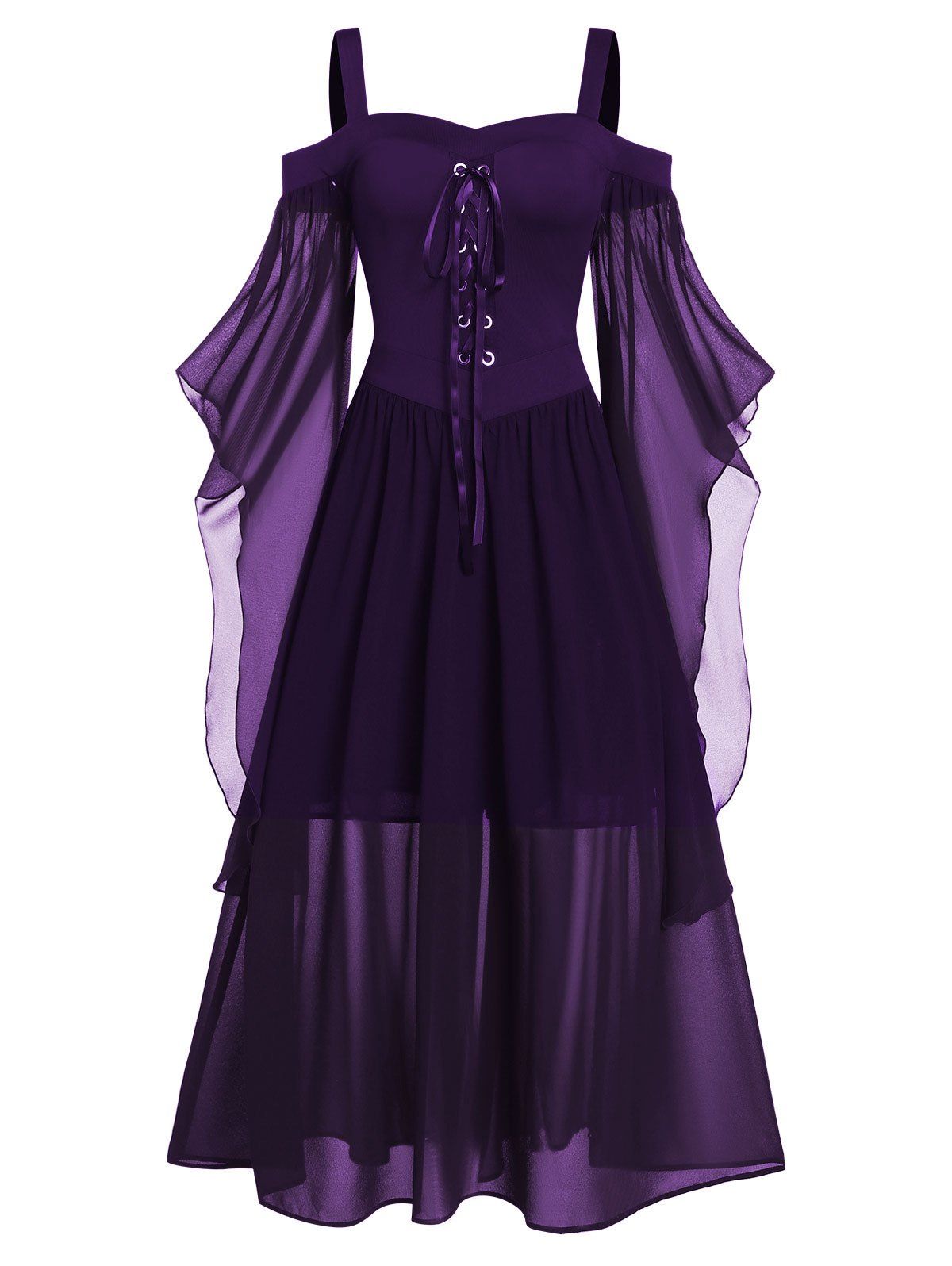 

Plus Size Butterfly Sleeve Lace Up Gothic Halloween Dress, Purple iris