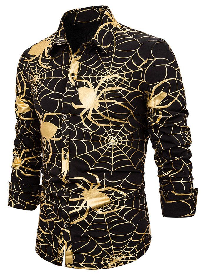 

Gilding Spider Web Print Button Up Shirt, Gold
