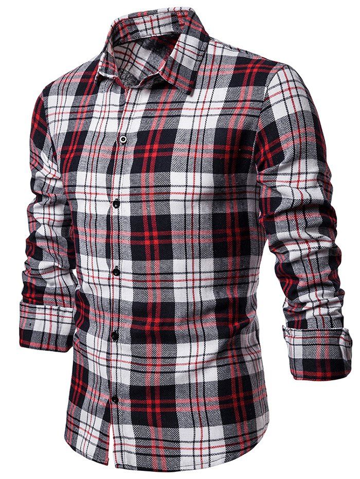 

Leisure Plaid Print Button Up Shirt, White
