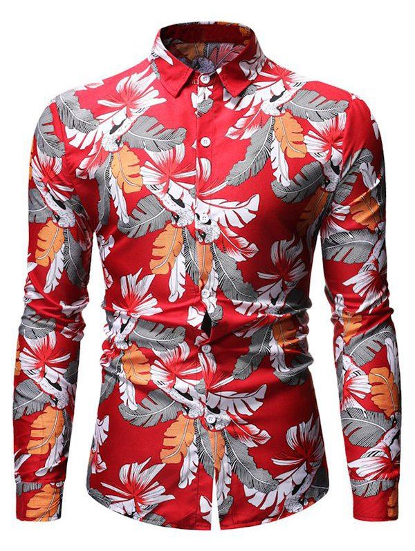 

Feather Printed Long-sleeved Shirt, Lava red