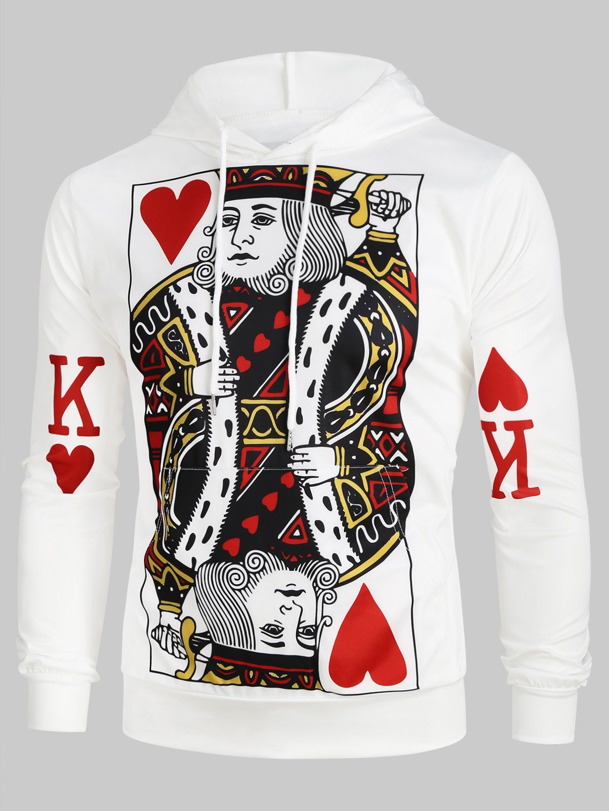

Funny Poker Print Kangaroo Pockets Hoodie, White