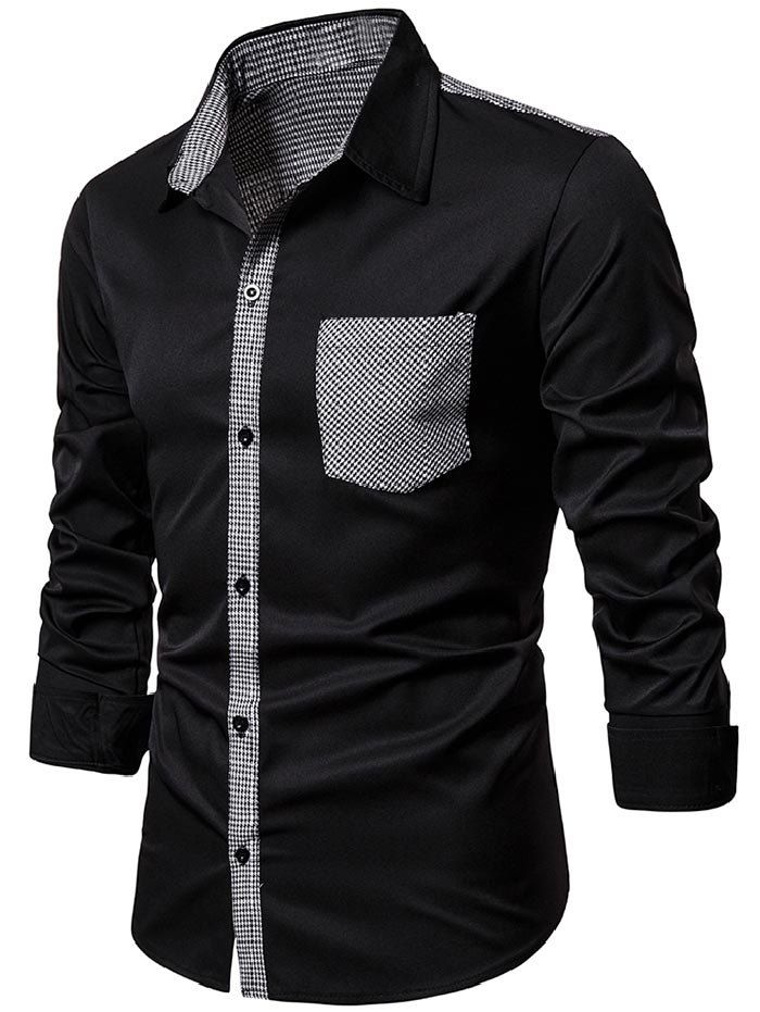 [50% OFF] Houndstooth Trim Pocket Button Up Casual Shirt | Rosegal