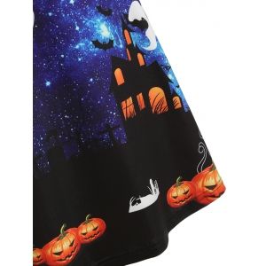 

Plus Size Bat Ghost Galaxy Print Halloween Dress, Multi a