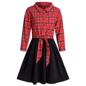 

Plaid Front Tie Top And Sleeveless Dress Set, Multi a