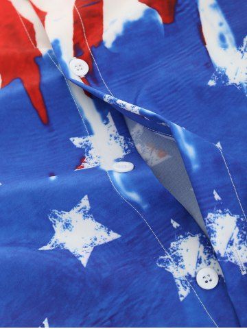 

Patriotic Print Long Sleeves Shirt, Ocean blue