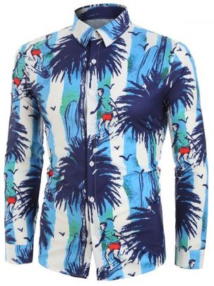 Coconut Tree Surfing Print Long Sleeves Shirt