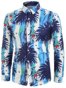 Coconut Tree Surfing Print Long Sleeves Shirt - WHITE - 2XL