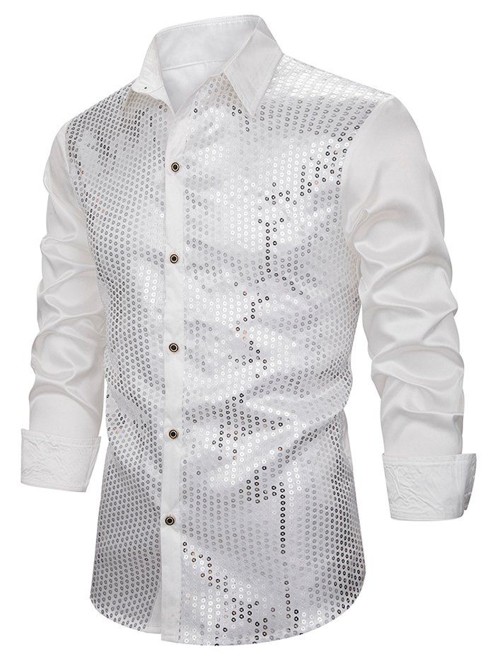 

Glitter Sequined Button Up Long Sleeve Shirt, White