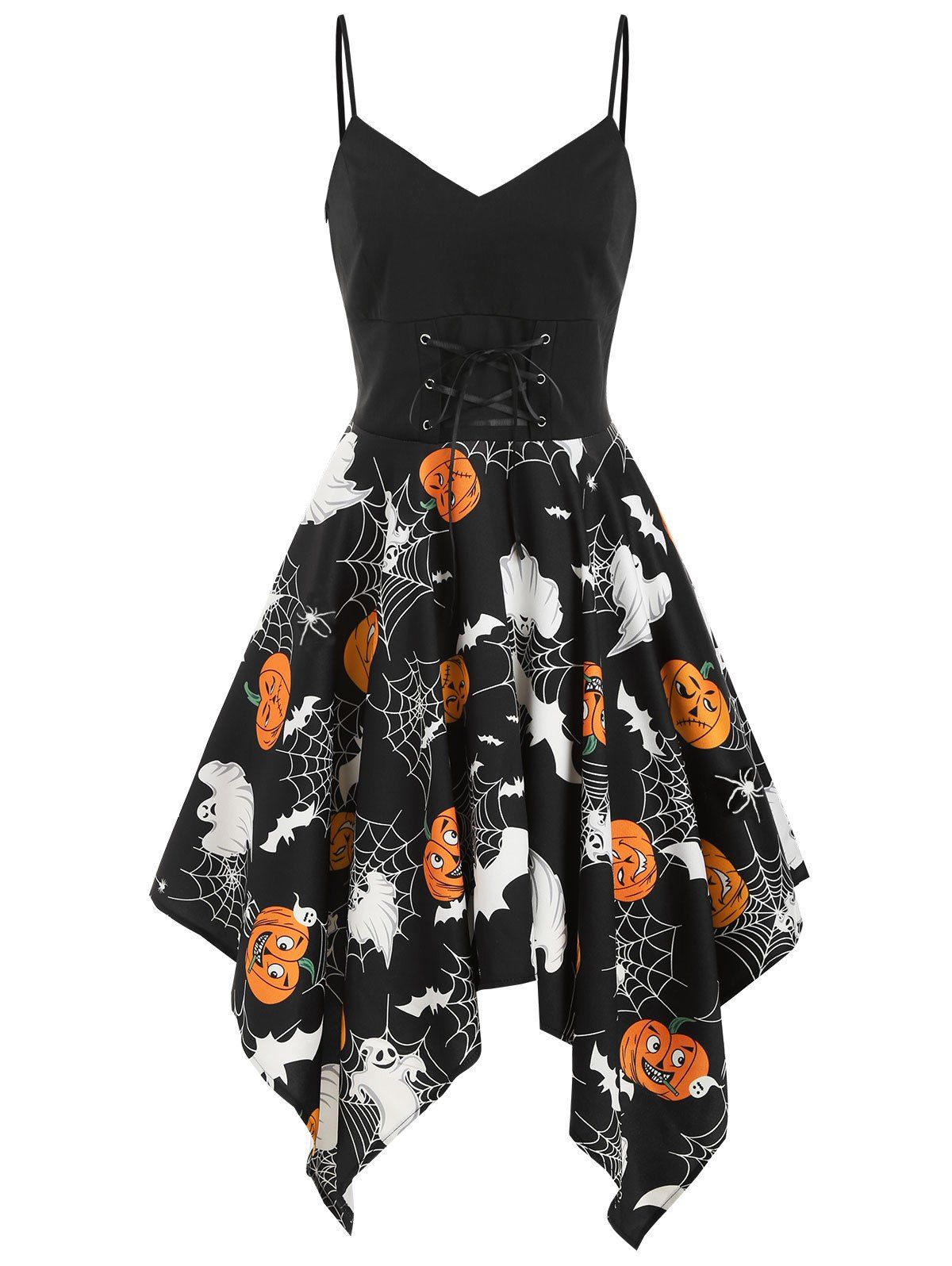 

Halloween Spider Web Ghost Print Asymmetrical Dress, Multi