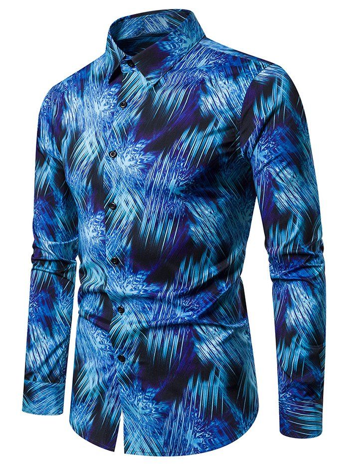 

Leisure Printed Long Sleeves Button Up Shirt, Cobalt blue