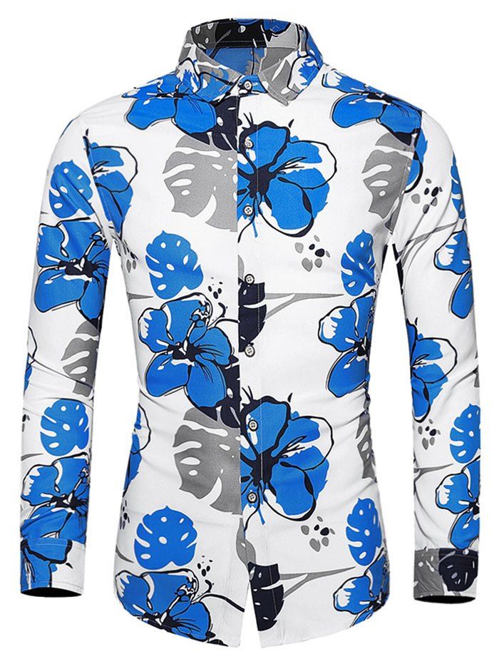 

Plus Size Flower and Leaf Print Button Up Shirt, Multi