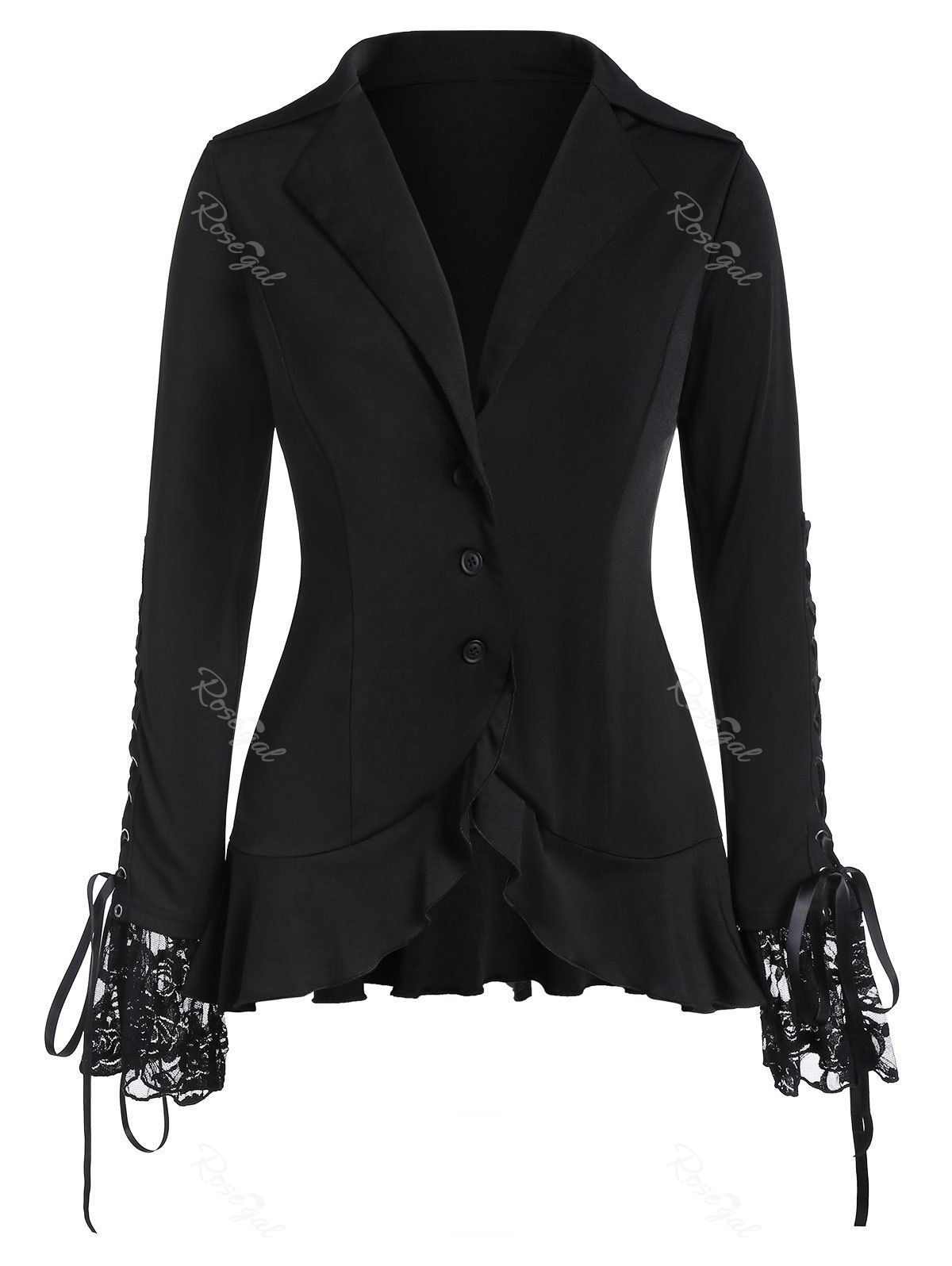 

Plus Size Lace Up Button Solid Coat, Black