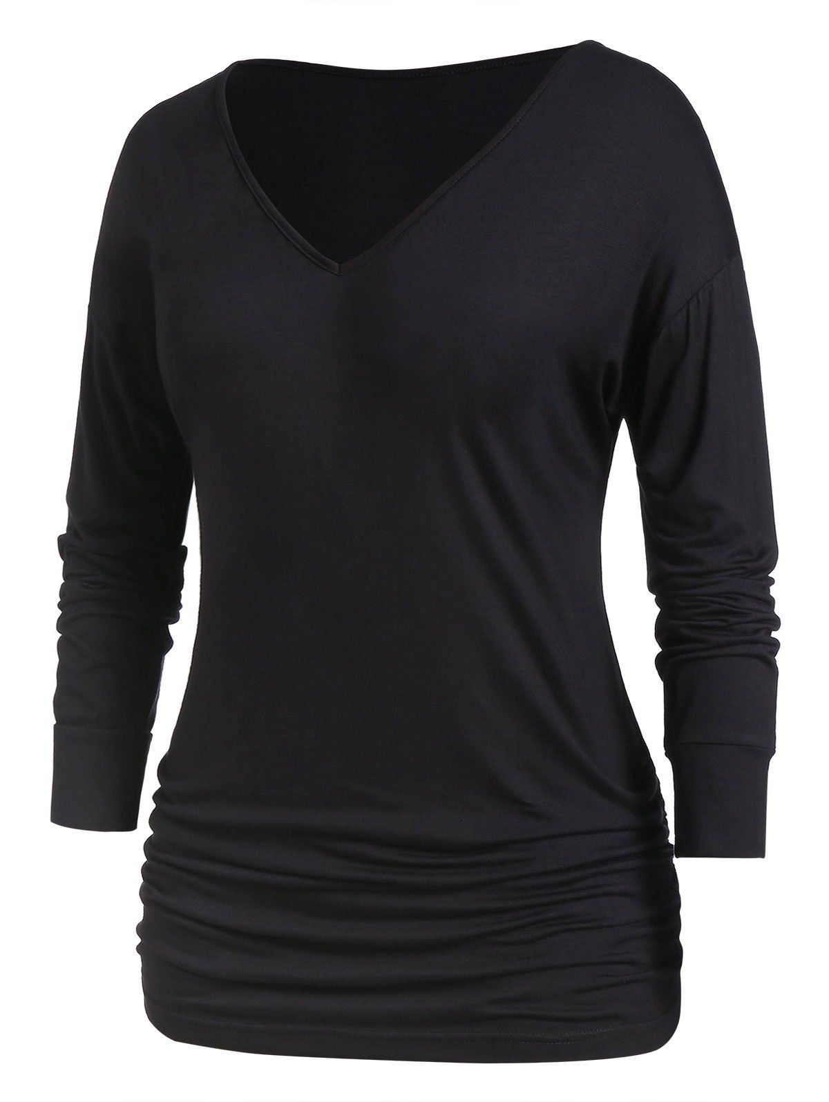 

Plus Size Long Sleeve Tunic Basic T Shirt, Black