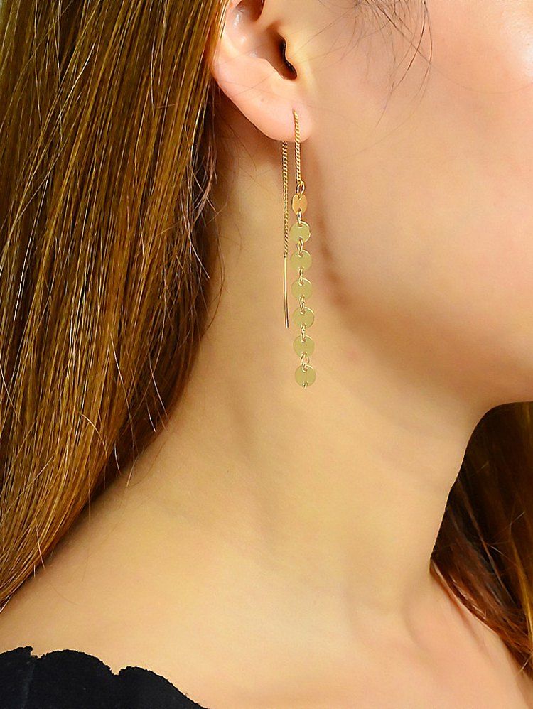 

Round Disc Decoration Drop Earrings, Gold