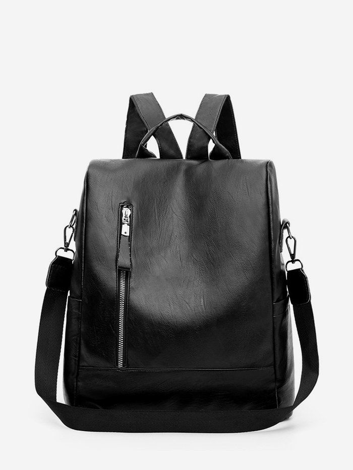 

PU Leather Square Student Backpack, Black
