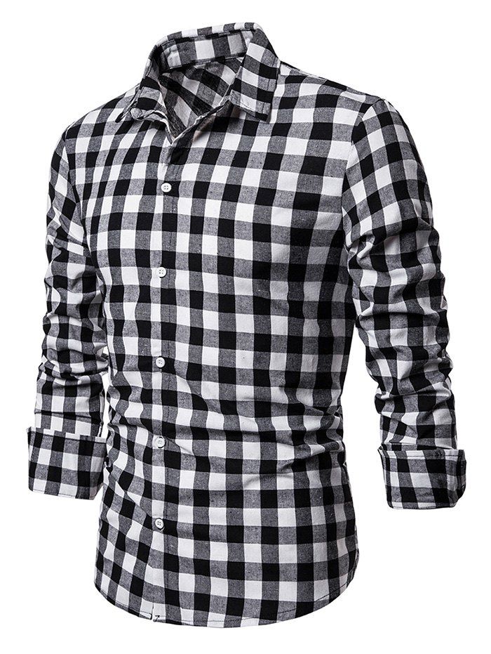 

Classic Plaid Print Button Up Long Sleeve Shirt, Black