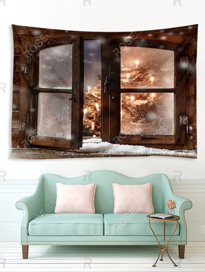 

Christmas Night Window Print Tapestry Wall Hanging Art Decoration, Multi