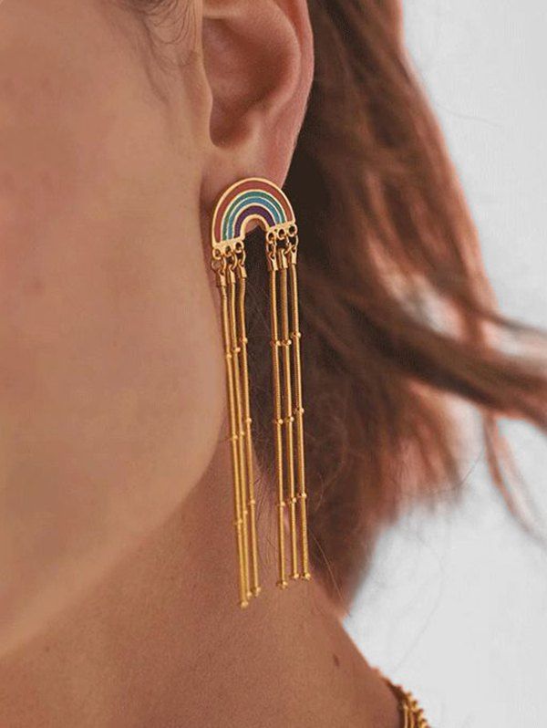 

Bohemian Tassel Rainbow Dangle Earrings, Gold