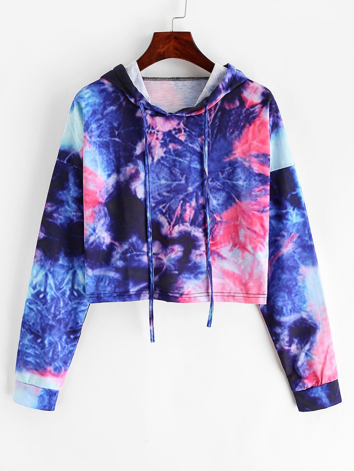 

Tie Dye Cropped Drawstring Hoodie, Blueberry blue