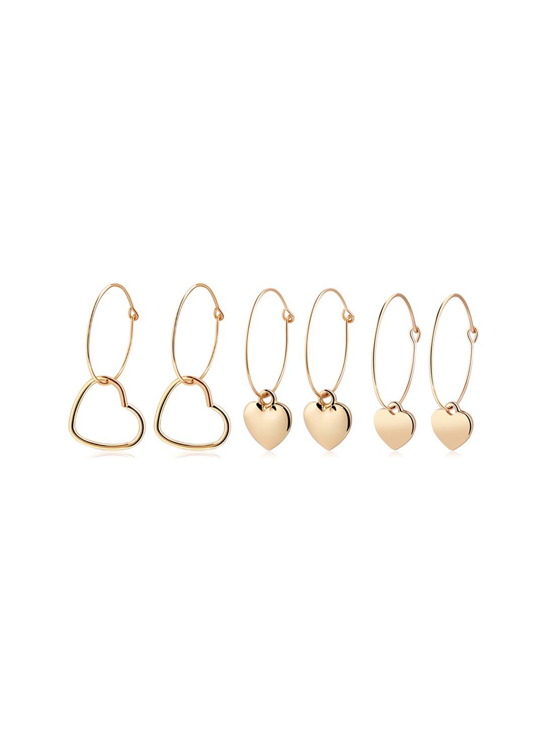 

3Pairs Valentine Gift Heart Shape Hoop Earrings Set, Gold