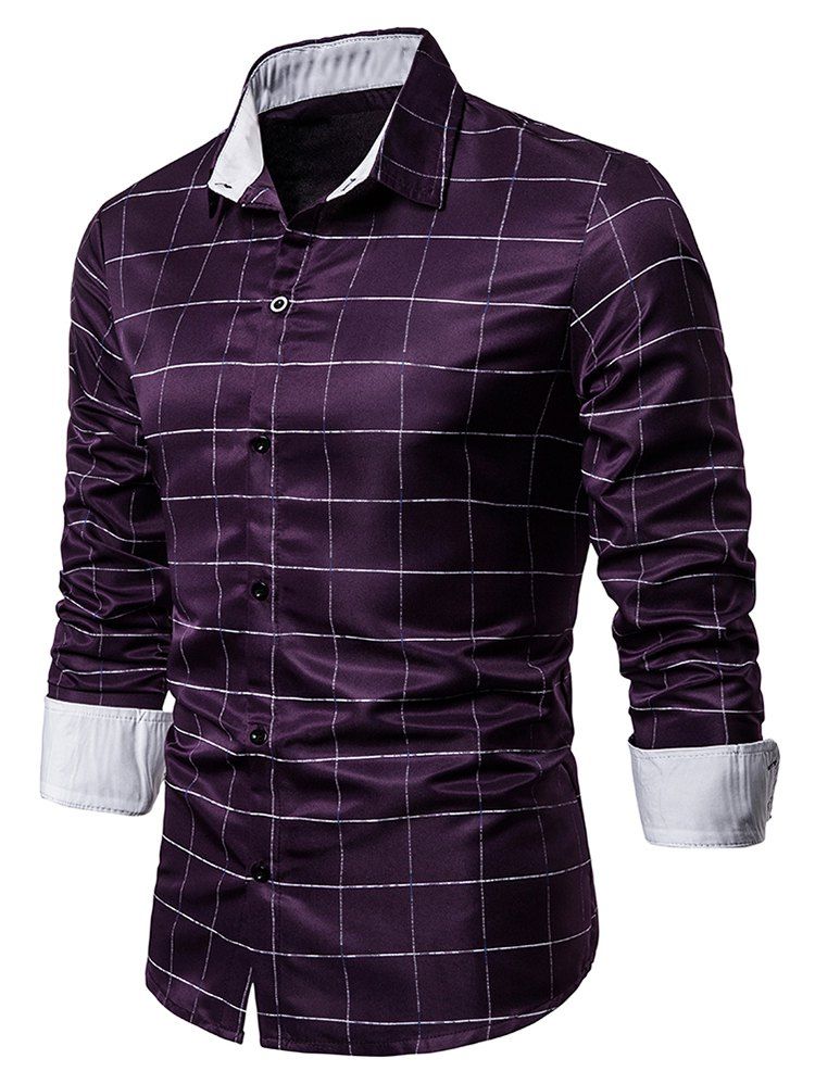 

Grid Print Button Up Long Sleeve Shirt, Plum