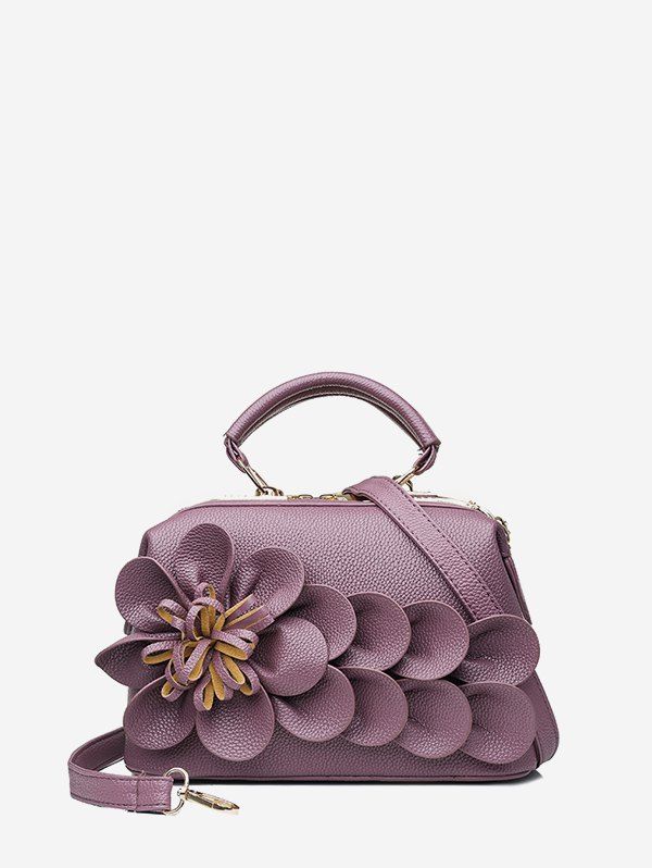 

Flower Design PU Leather Handbag, Purple