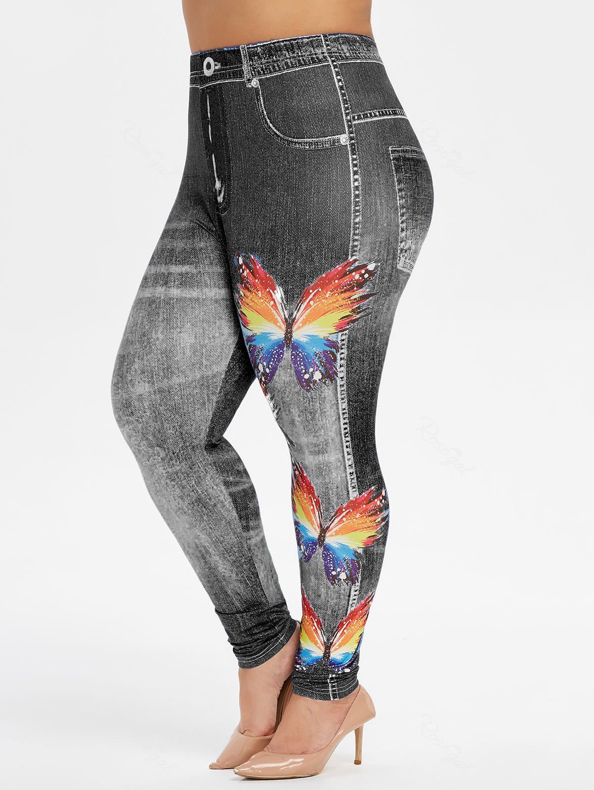 

Plus Size Skinny Butterfly Print Jeggings, Natural black