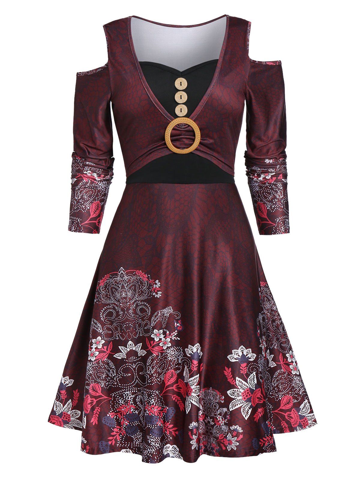 

Open Shoulder Sweetheart Collar A Line Dress, Red wine
