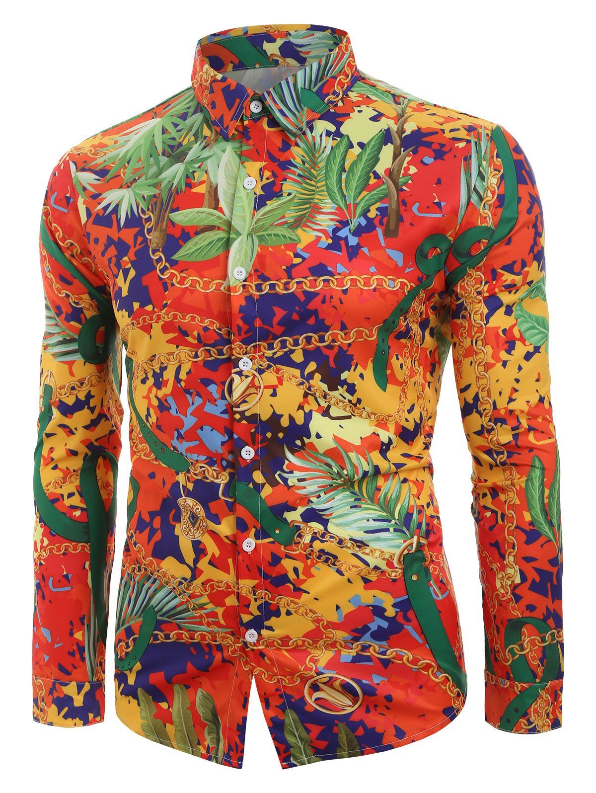 

Plant Chain Print Casual Long-sleeved Shirt, Bee yellow