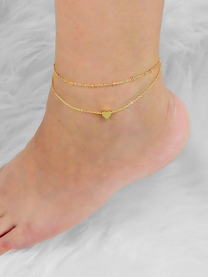 

Beach Double Layers Heart Anklet, Gold
