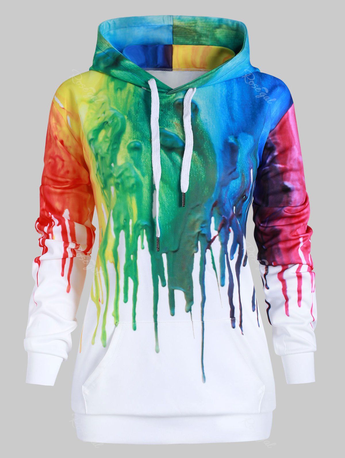 

Plus Size Drawstring Splatter Paint Pullover Hoodie, Multi