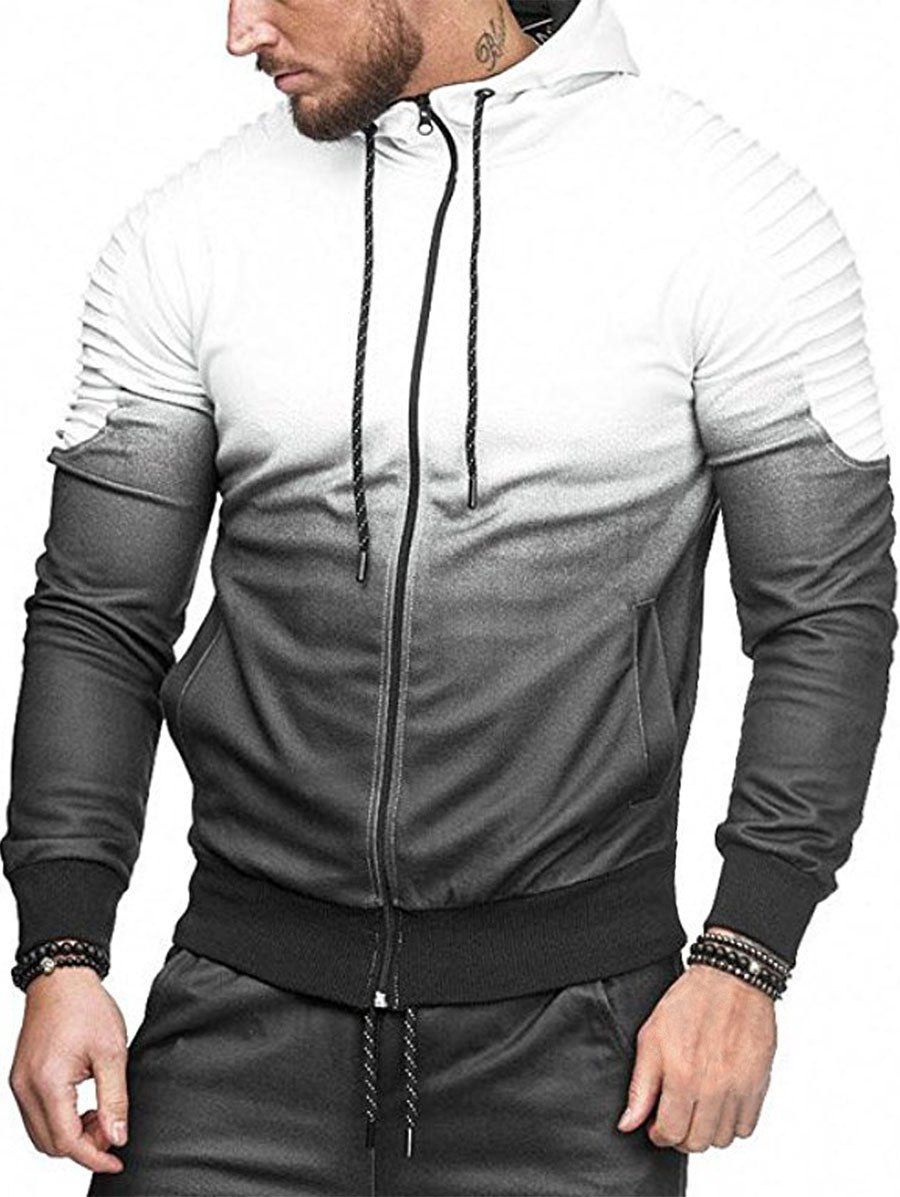 Outfits Gradient Print Shoulder Pleated Sports Zip Hoodie  
