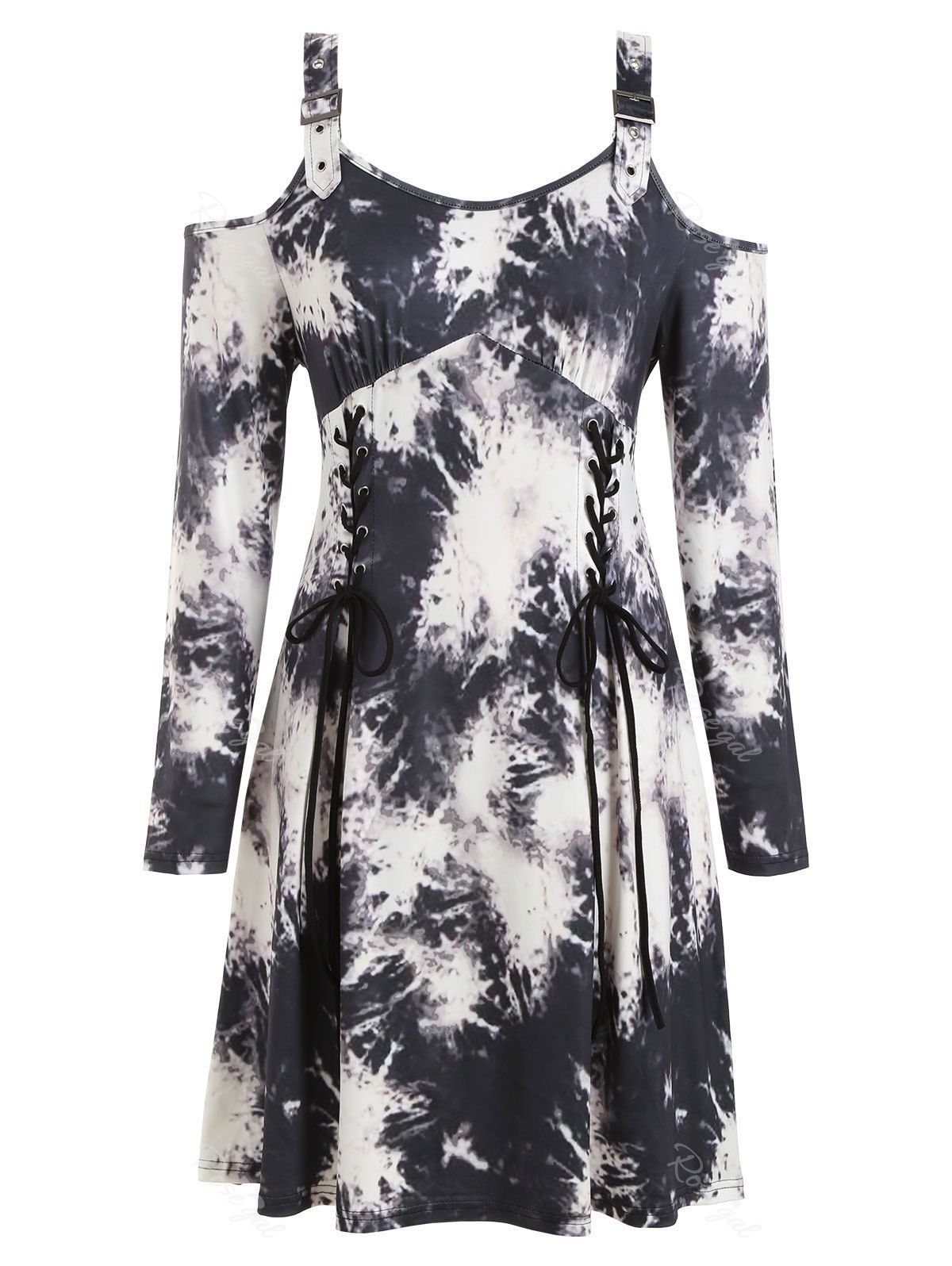 

Plus Size Buckle Straps Lace Up Tie Dye Gothic Halloween Dress, Multi-a