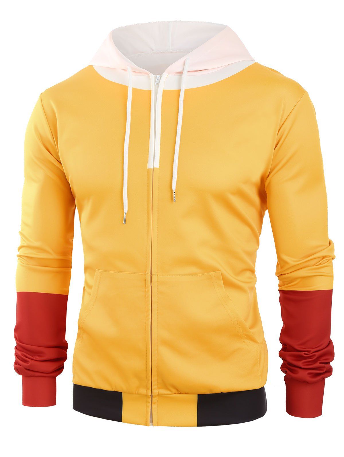 

Color Block Zip Up Front Pocket Hoodie, Yellow
