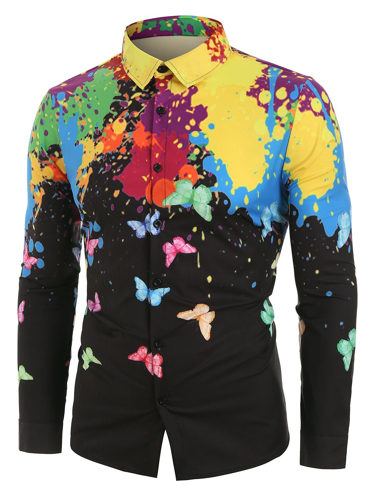 

Butterfly Painting Print Long Sleeves Shirt, Black