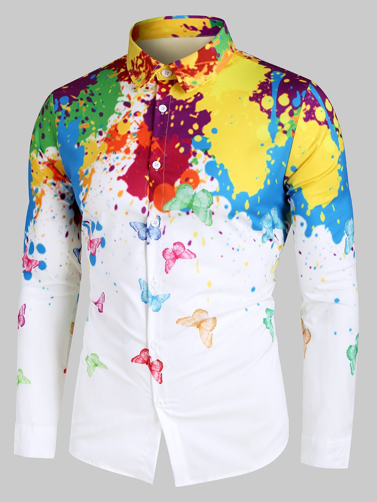 

Butterfly Painting Print Long Sleeves Shirt, White