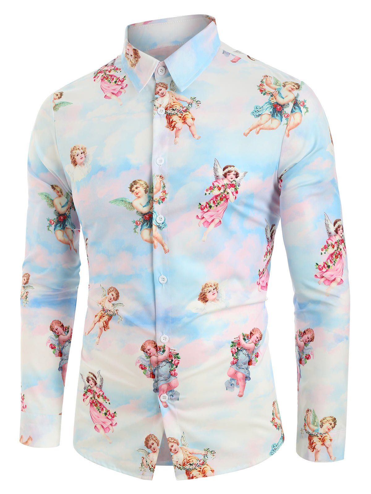

Angle Print Casual Long Sleeves Shirt, Sky blue