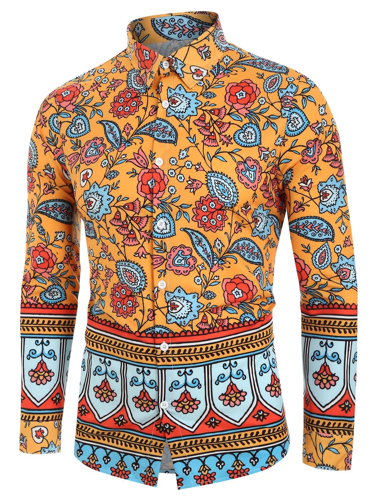 

Plant Floral Print Long Sleeves Shirt, Rubber ducky yellow