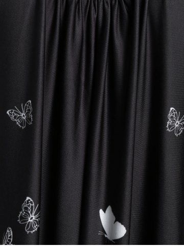 

Plus Size Lace Panel Butterfly Print Sheer T Shirt, Black