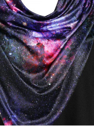 

Plus Size Asymmetrical Galaxy Print Cowl Neck T-shirt, Black
