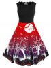 Plus Size Retro Pumpkin Bat Print Halloween Dress -  