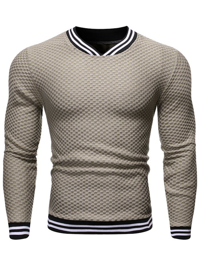 

Striped Design V-Neck Casual Sweater, Khaki