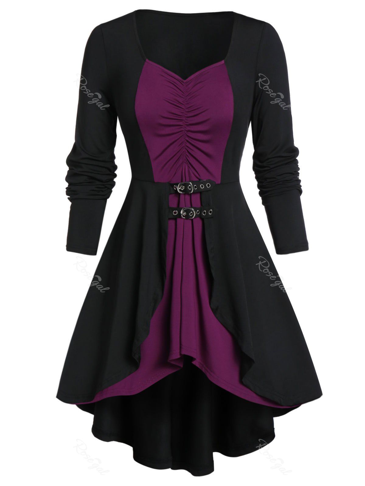 

Plus Size Contrast Tunic Lace Up Sweetheart Collar T Shirt, Black