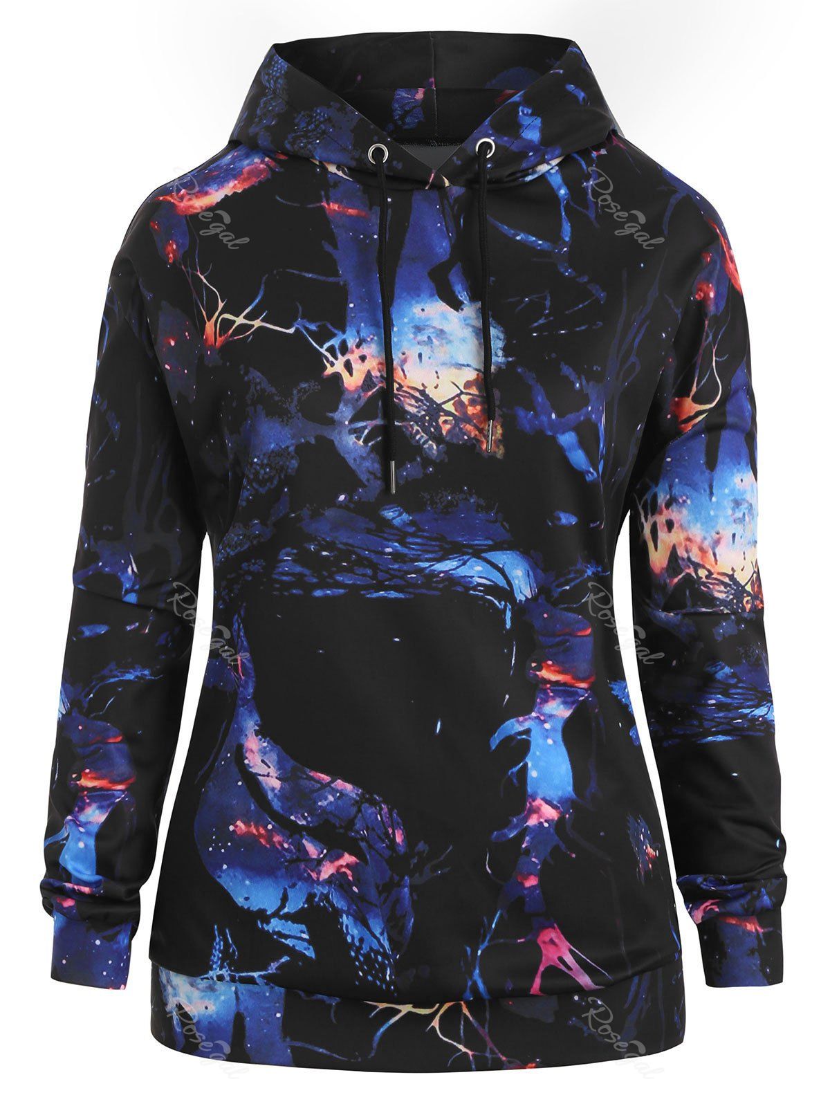 Plus Size Halloween Printed Pullover Hoodie, Multi-a