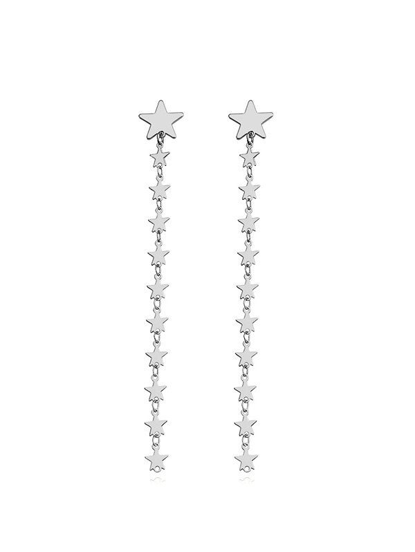 

Long Star Design Dangle Earrings, Silver