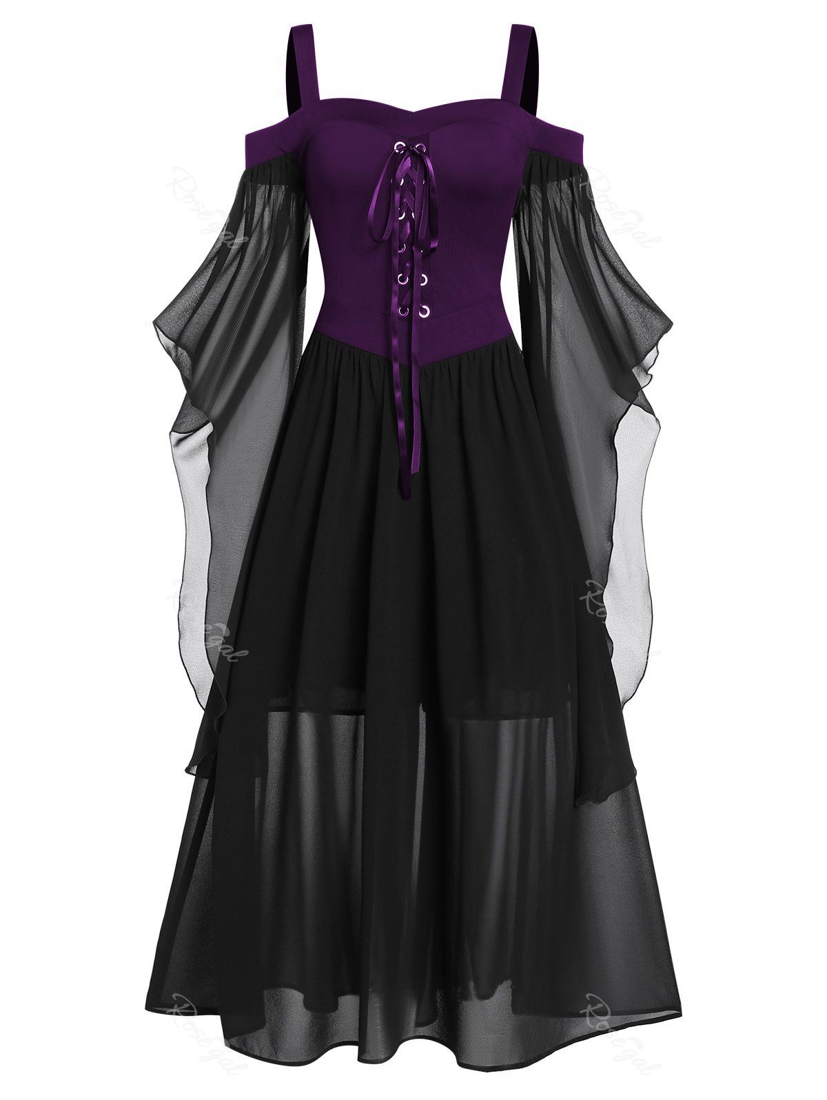 

Plus Size Butterfly Sleeve Lace Up Gothic Halloween Dress, Multi