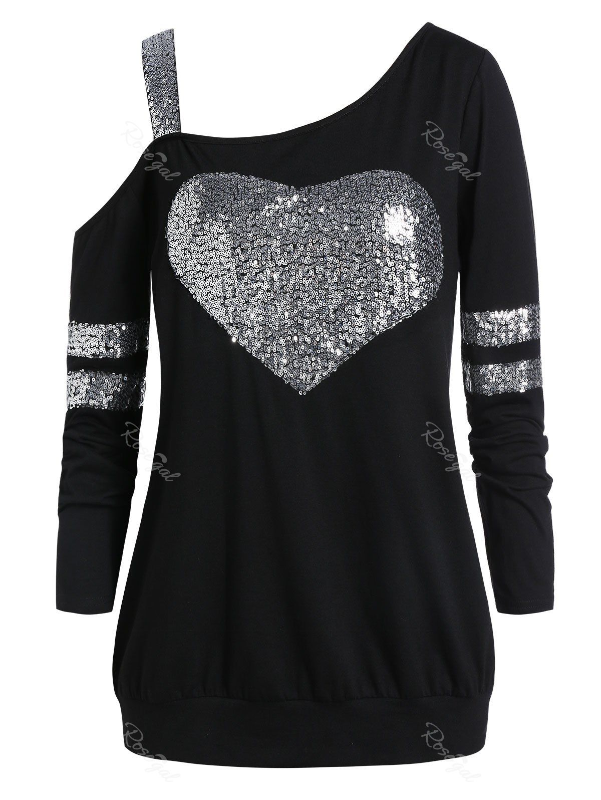 

Plus Size Glitter Skew Neck Tunic Sweatshirt, Black