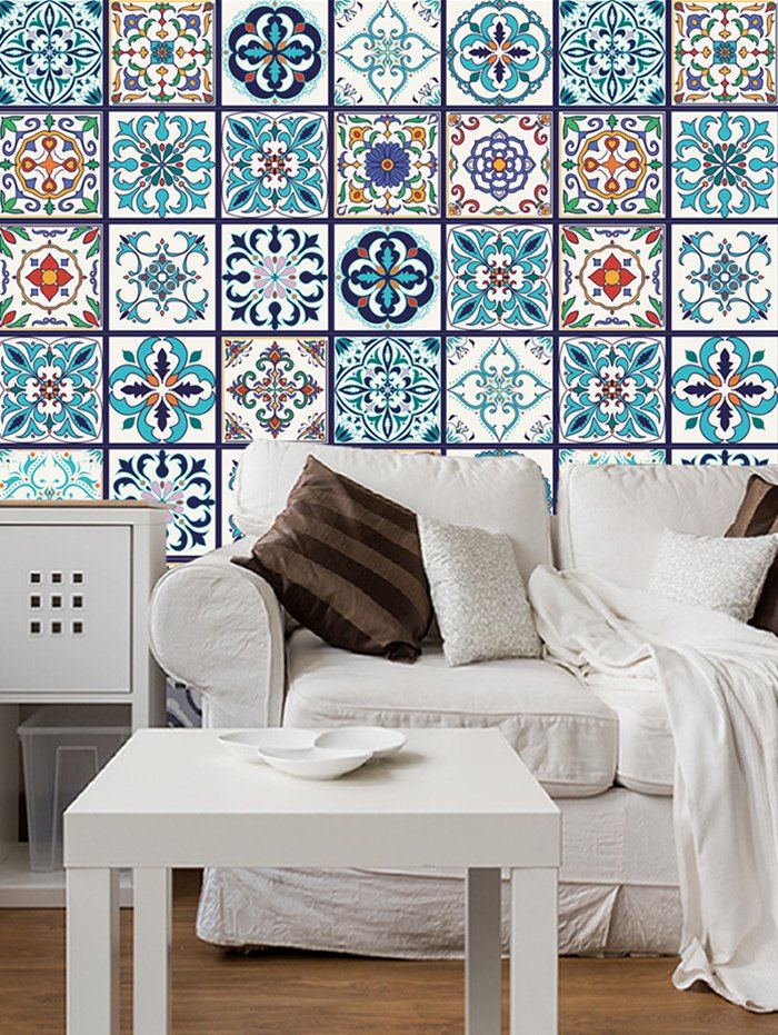 

Bohemian Floral Pattern Tile Wall Sticker Set, Multi